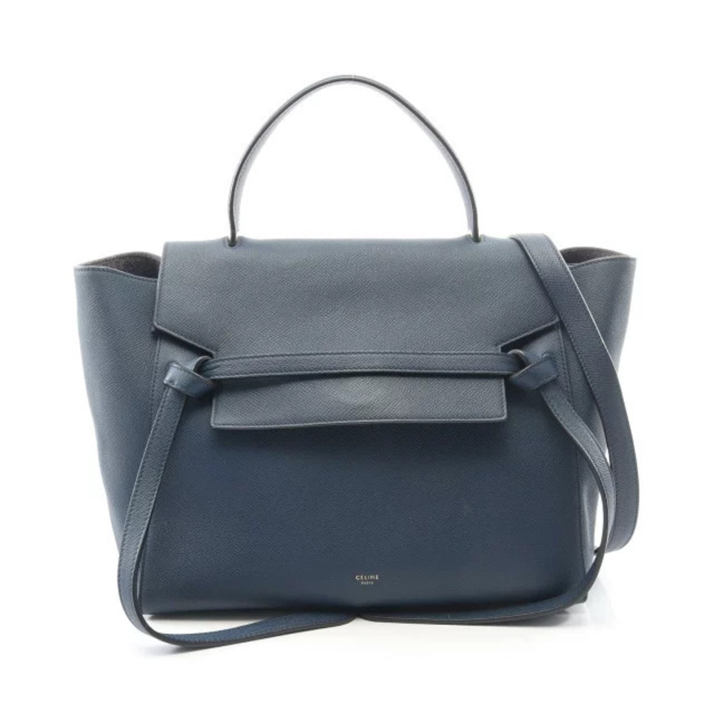 Celine Belt Leather Crossbody BAG Handbag Leather Navy Blue